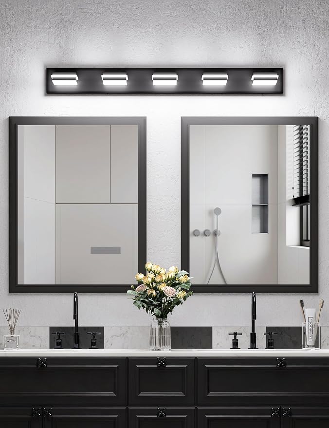 VOLISUN Modern 5-Light, 40-Inch Black Bathroom Vanity Light Fixtures, 360 - Image 5