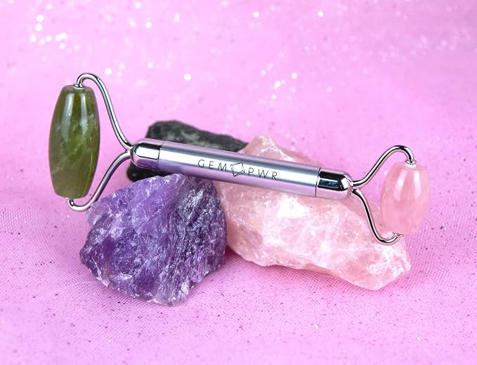 Rose Quartz + Jade Roller for Face and Neck Massage, Dual Gemstones - Image 6