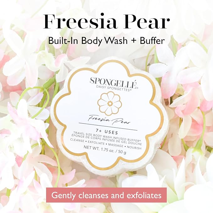 Spongellé Freesia Pear Daisy Spongette Bath Sponge | Built-in Body Wash & Body - Image 2