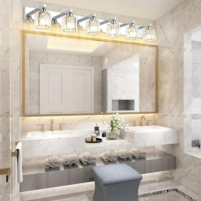 Aipsun Bathroom Vanity Light Crystal Vanity Lighting Fixtures 6 Lights Chrome - Image 3