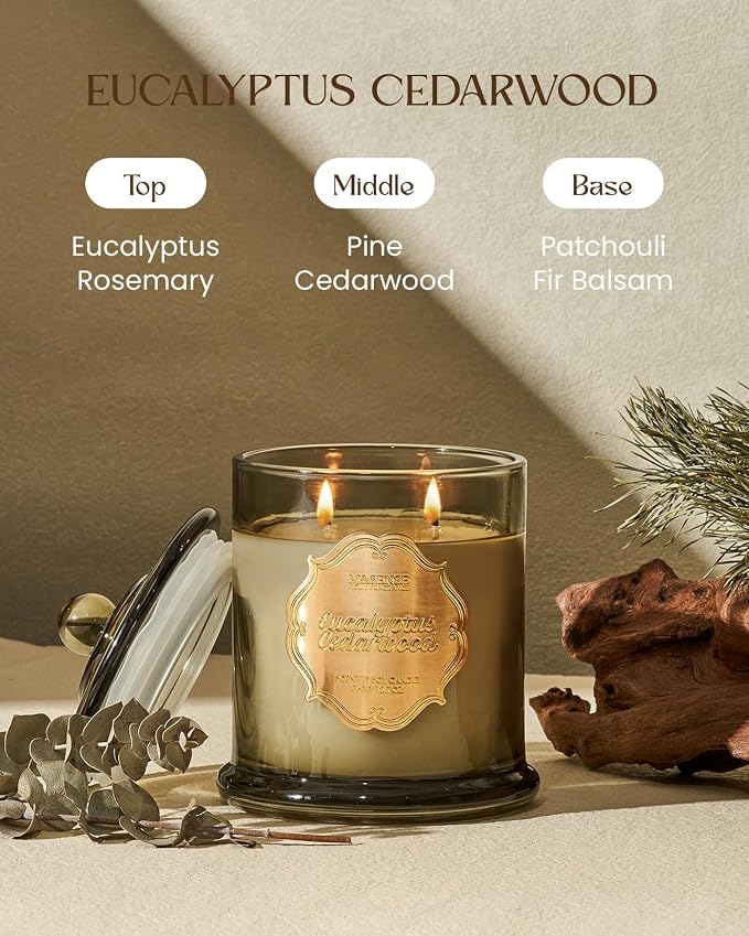M&SENSE Eucalyptus Cedarwood Soy Candles, 2 Wick 12.7oz Large Jar Candle 75H - Image 2