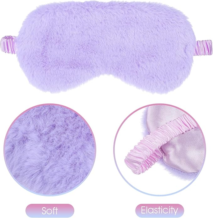2 Pcs Plush Eye Mask Soft Sleeping Blindfold Eye Cover Comfortable Furry Faux - Image 3