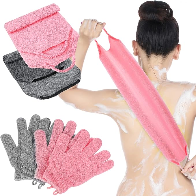 4 Pack Exfoliating Washcloth Back Scrubber Set, 2 Exfoliating Body Scrubber by Breling
