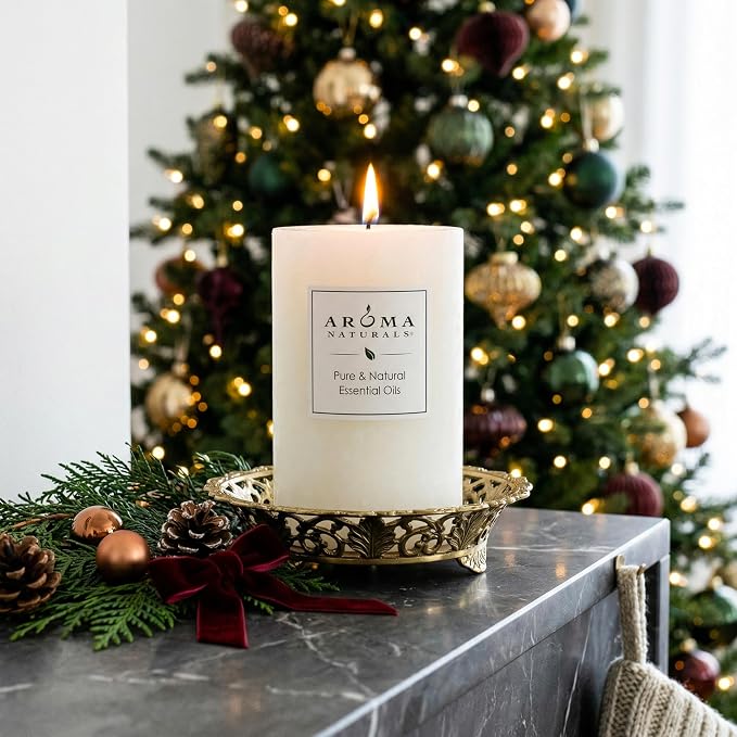 Aroma Naturals Holiday Essential Oil Vanilla & Peppermint Scented Pillar Candle - Image 4