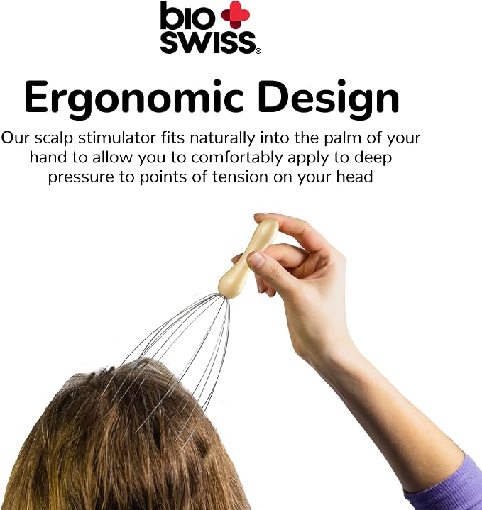 BioSwiss Scalp Massager, Handheld Head and Temple Massage Tool - Image 3