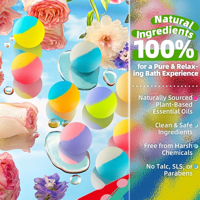 64 Pack Natural Bath Bombs Bulk Set – 8 Scents, Organic Ingredients, - Image 2
