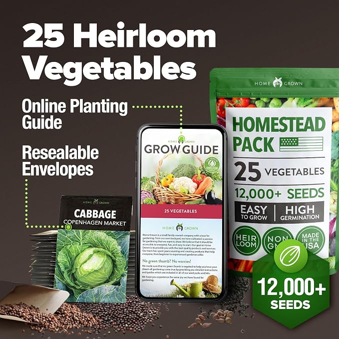 HOME GROWN 25 Variety Survival Seed Vault 12, 000+ Heirloom Non-GMO Vegetable - Image 8
