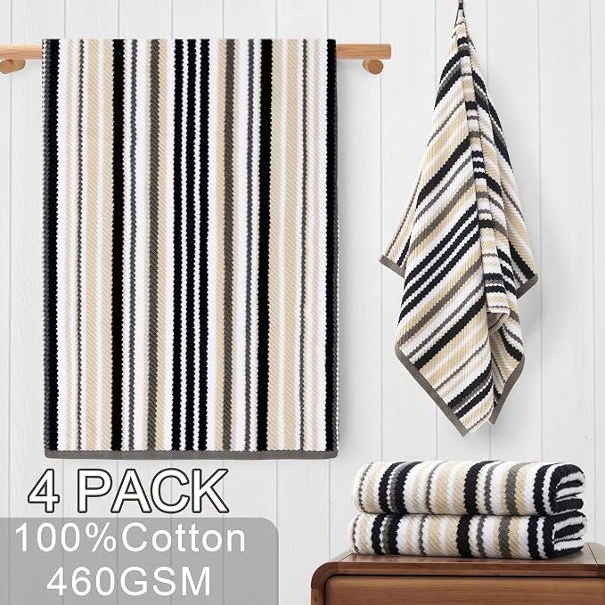 VOOVA & MOVAS Shower & Bathroom Black Striped Bath Towels - Image 4