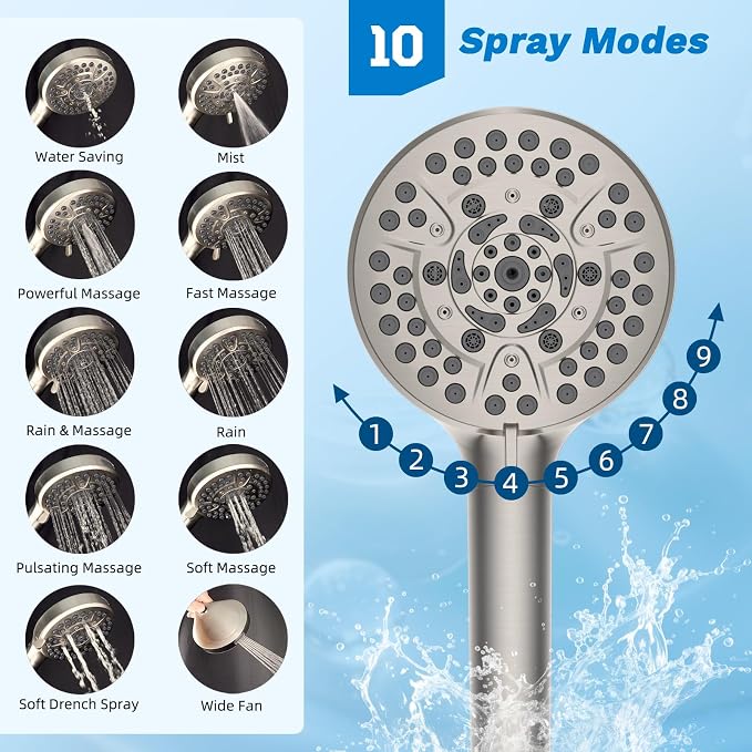 Hibbent cUPC Certified All Metal 8" Rainfall Showerhead Combo, High Pressure - Image 2