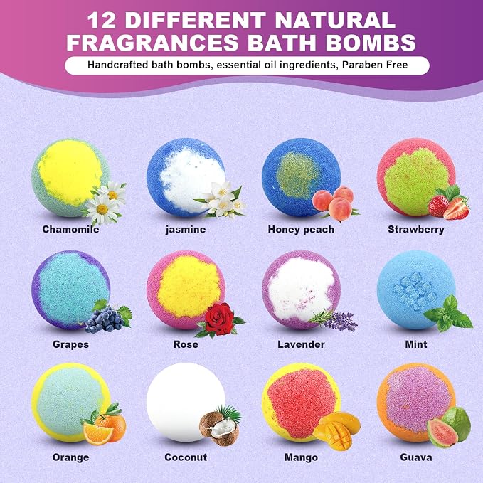 Bath Bombs for Women Gift Set 12 Pack Natural Relaxing Bath Bombs for - Image 2