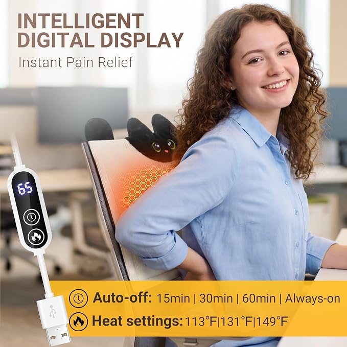 Cute Cat Shape Heating Pad for Period Cramps & Menstrual Pain Relief, 5V 2A USB - Image 3