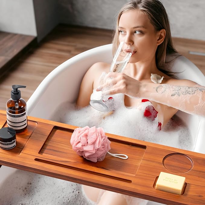 Luxury Teak Bathtub Caddy Tray - Image 6