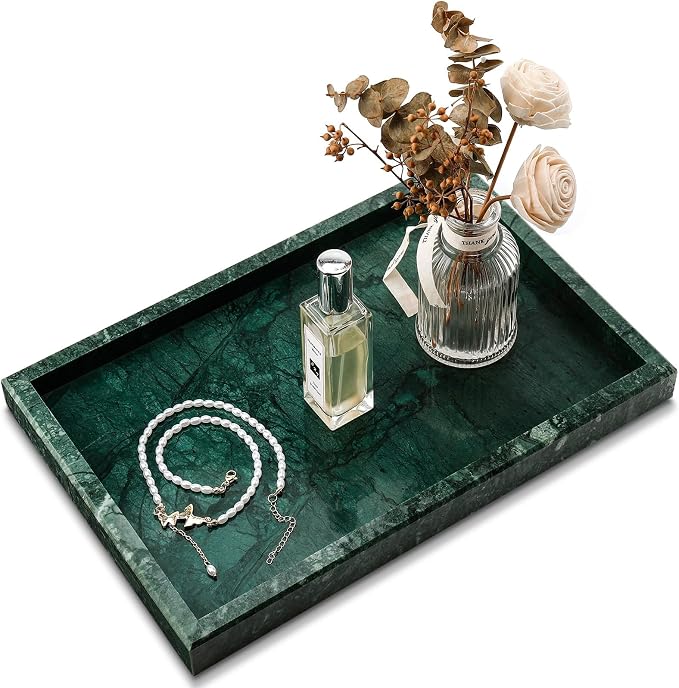Real Natural Marble Tray for Bathroom, Kitchen and Desktop, Rectangle Genuine by Zilukar