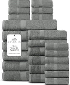 100% Cotton Bath Towel Set of 24-6 Bath Towels, 6 Hand Towels, 12 Wash Cloths by VillaCelestia