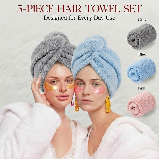 3 Pack Microfiber Hair Towel Wrap - Image 8