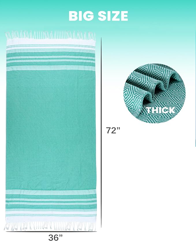 2 Packs Cotton Turkish Beach Towels Quick Dry Sand Free Oversized Bath Pool - Image 5
