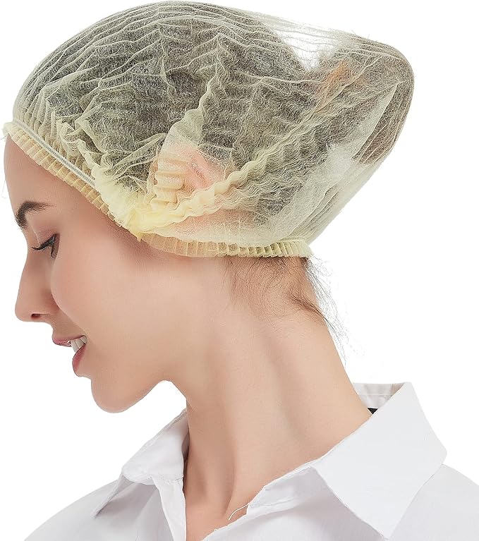 ProtectX 100-Pack Yellow Disposable Hair Nets, Elastic Head Cover, Bouffant Caps - Image 2
