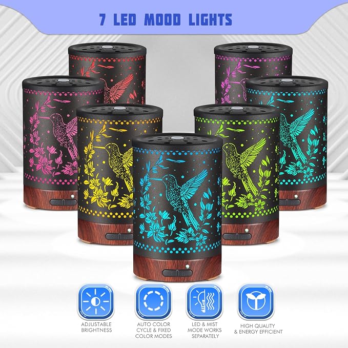 Metal Essential Oils Diffuser 150ML Aromatherapy Diffuser Cool Mist Humidifier - Image 2