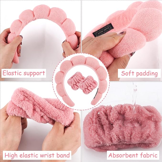 Zkptops Spa Headband for Washing Face Wristband Set Sponge Makeup Skincare - Image 5