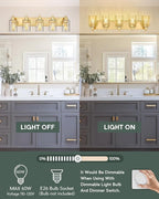 5-Light Bathroom Light Fixtures, 30 Inch Brushed Gold Vanity Lights - Image 6