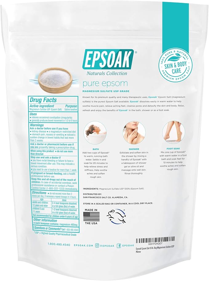 Epsoak Epsom Salt 38 lb. Magnesium Sulfate USP. Resealable Epsom Salt Bag - Image 3