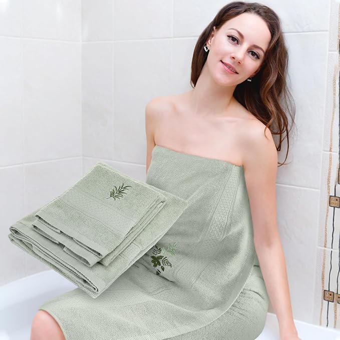 3 Pcs Eucalyptus Leaves Bathroom Towel Set Farmhouse Embroidered Eucalyptus - Image 5