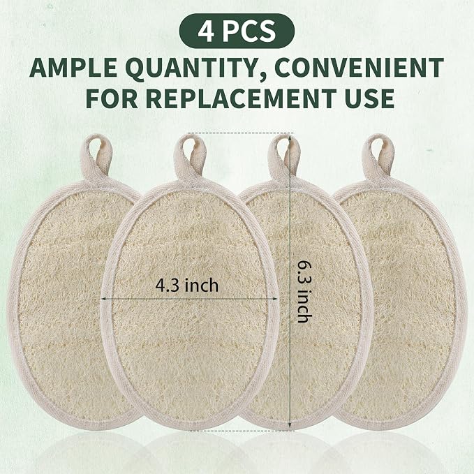 SAMEBUTECO 4 Pack Natural Loofah Exfoliating Body Scrubber Pads, Large Size - Image 6