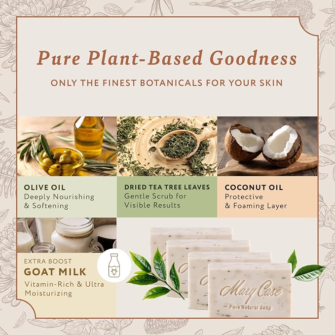 Mary Case Goat Milk & Tea Tree Bar Soap Set of 4 | Natural Soap - Image 5
