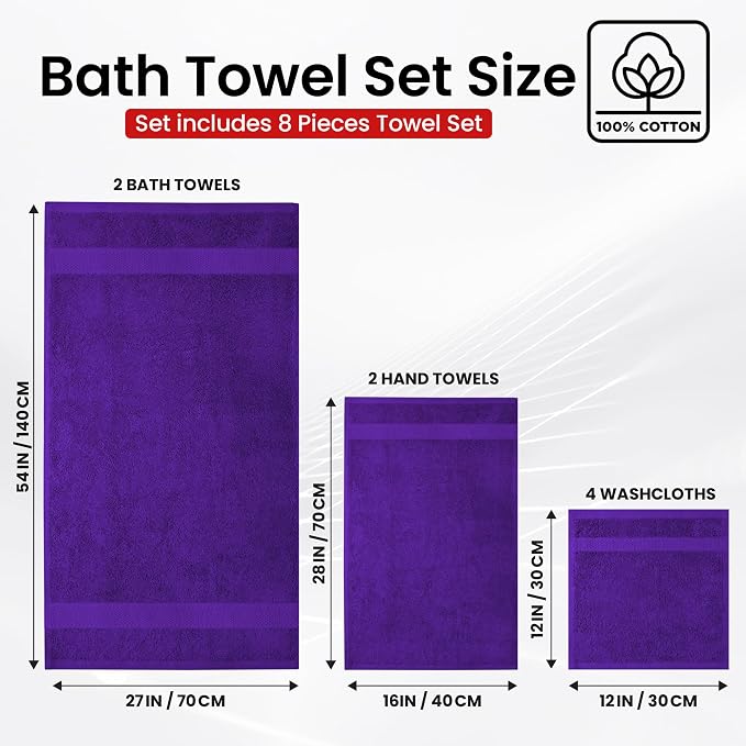 Infinitee Xclusives Luxury 100% Cotton Towel Set – 8 Piece Bathroom Towel Set – - Image 3