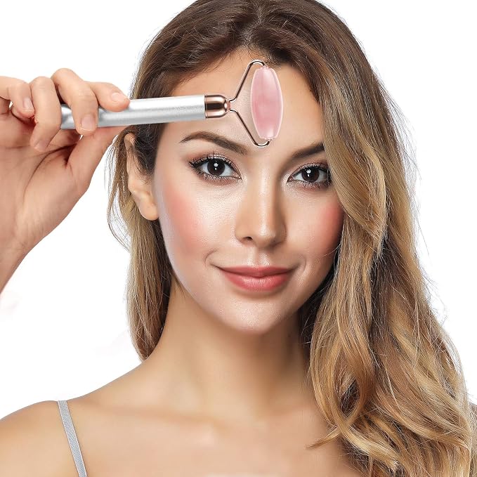 3-IN-1 Electric Jade Roller 3D Roller Facial Roller & Face Massager, Rose Quartz - Image 5