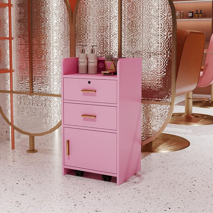 SSLine Modern Salon Station Pink Floor Stand Styling Sation Wood Salon Cabinet - Image 3