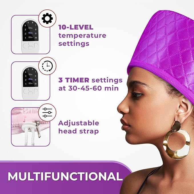 Hair Steamer for Deep Conditioning w/10-level Heats Up Quickly, Heating Cap for - Image 4