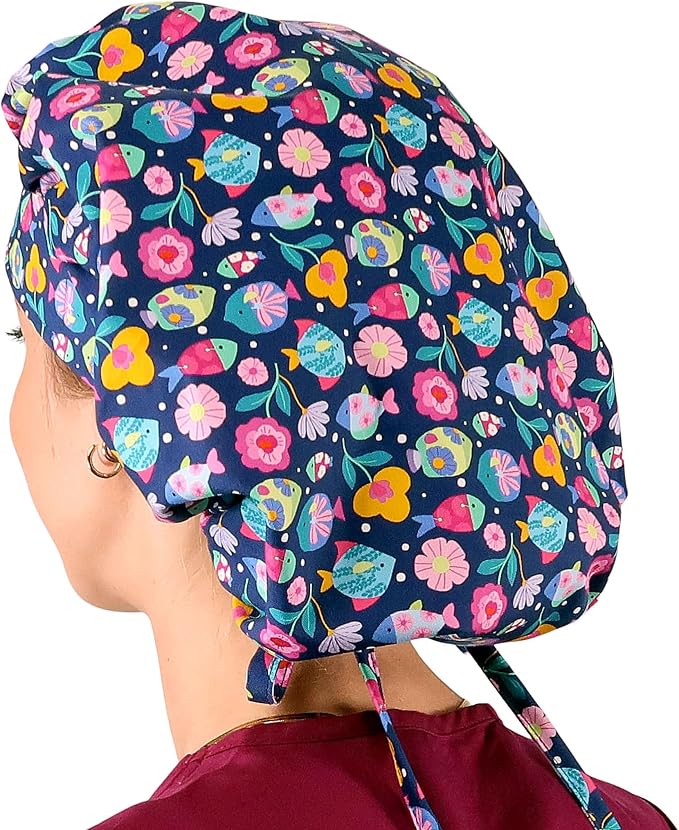 Sparkling EARTH Banded Bouffant Surgical Scrub Ponytail Working Caps and - Image 5