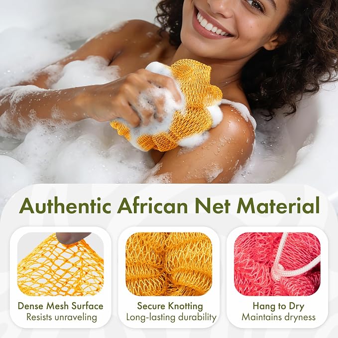Bathway Loofah Bath Sponge, 2 Pack African Net Sponge Authentic, Exfoliating - Image 3