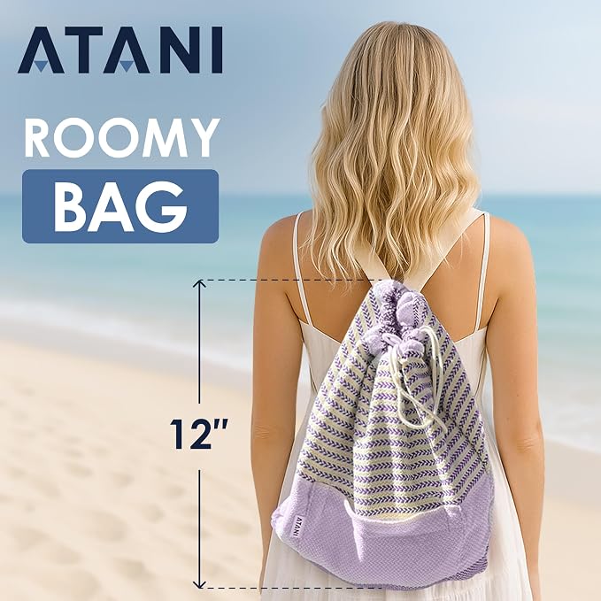 ATANI Turkish Beach Towel, Converts to a Bag, Oversized 100% Cotton Bath Towels - Image 4