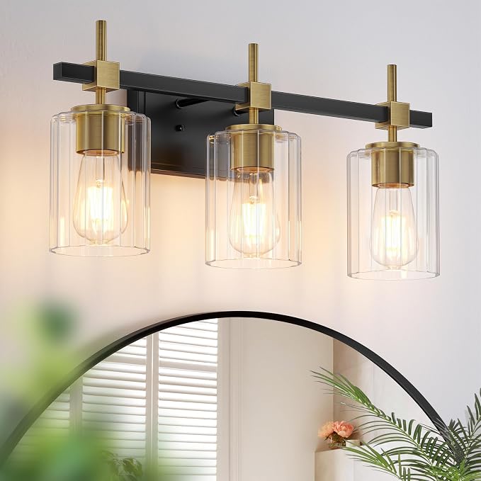 Asnxcju 3-Light Black and Gold Bathroom Light Fixtures, Vanity Lights by ASNXCJU