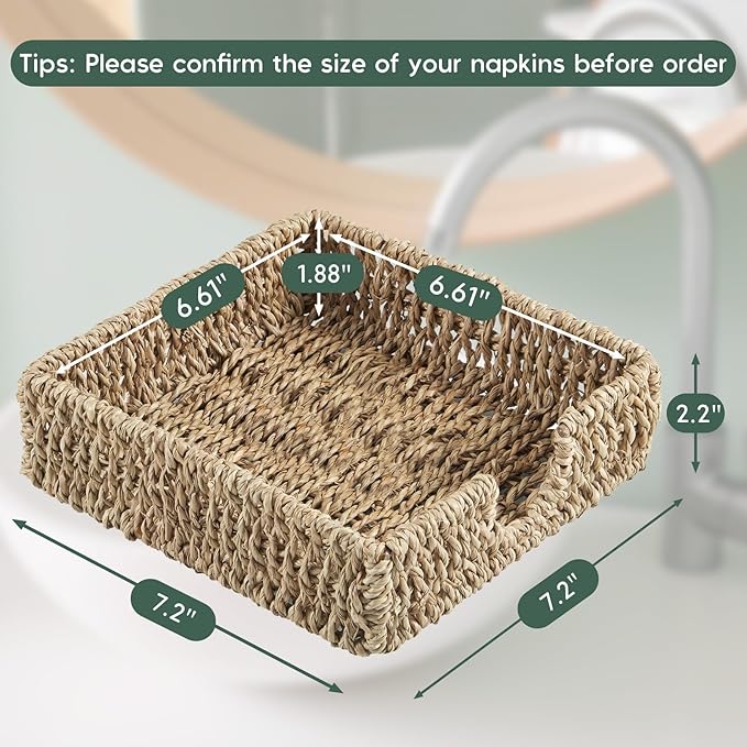 Napkin Holder for Table, Woven Seagrass Napkin Holders For Paper Napkins - Image 2
