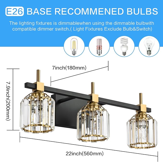 SOLFART Crystal Bathroom Light Fixtures 3 Light Bathroom Vanity Light Over - Image 4