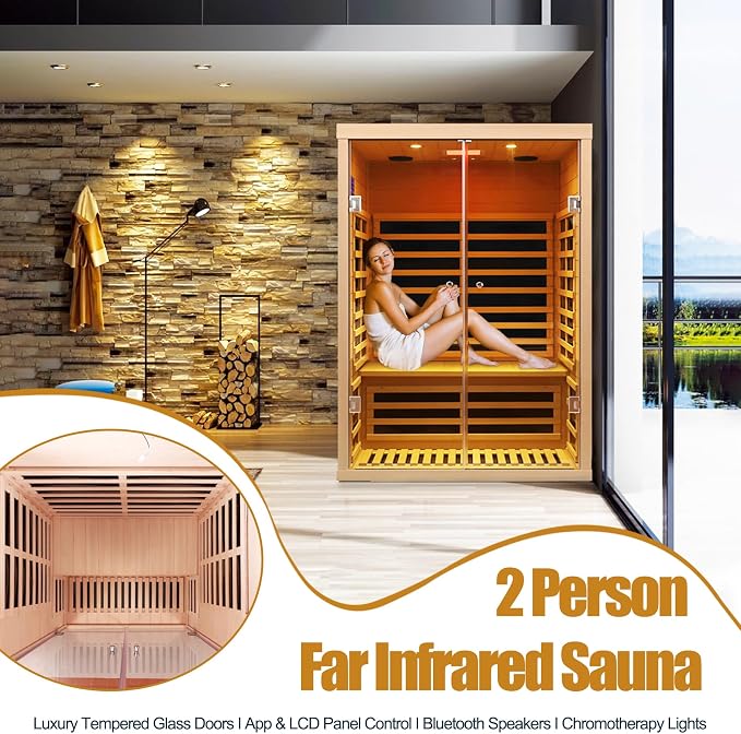 2 Person Infrared Sauna, Low EMF Far Infrared Sauna Hemlock Wooden Sauna - Image 2