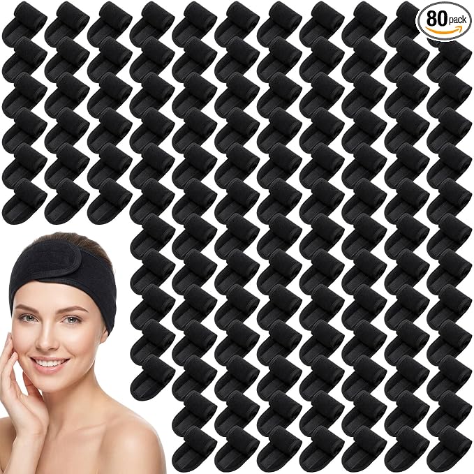 Tigeen 80 Pcs Spa Headband Facial Headbands Bulk Adjustable Hair Wraps by Tigeen