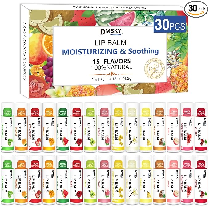 DMSKY Lip Balm 30 Pack, Natural Lip Balm Bulk by DMSKY