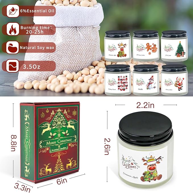 Christmas Scented Candles for Home, 6 Pack Soy Set, 21 oz Jar, Perfect Gifts - Image 4