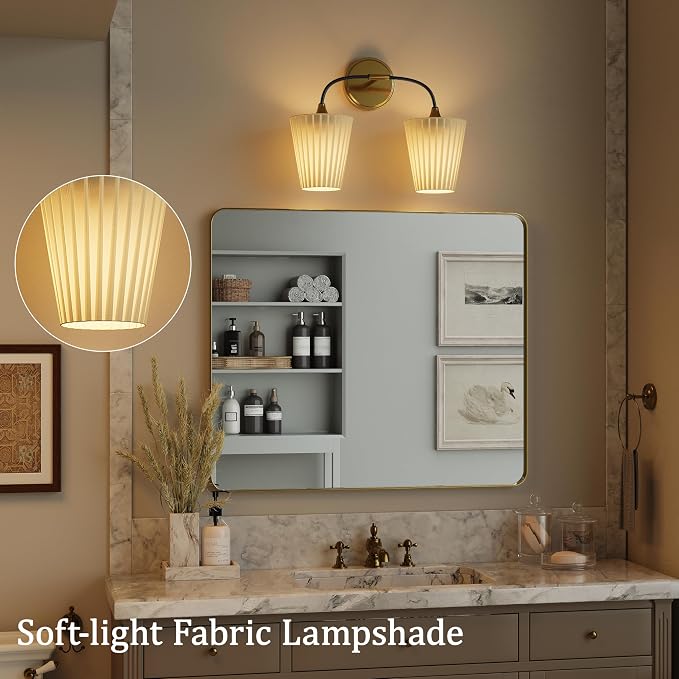 Bathroom Vanity Light with Fabric Shade, 2-Light Bathroom Vanity Light Over - Image 3