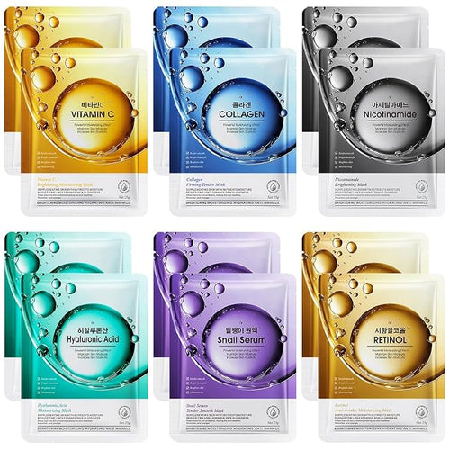 12 Pack Sheet Face Masks Skincare, Mothers Day Gifts, Collagen Face Mask by Unknown