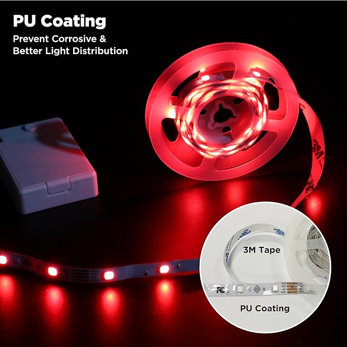 BestLuz LED Strip Lights Battery Operated 3.33ft x 2 Pack Flexible LED Light - Image 5