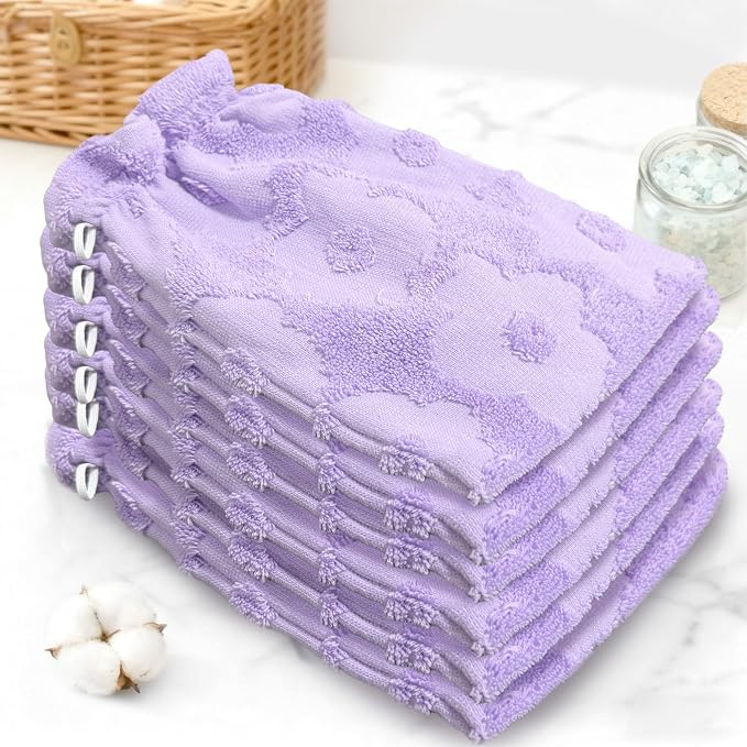 VOOVA & MOVAS 6-Pack Shower Wash Cloth, 100% Cotton Soft Absorbent Bath Mitts by VOOVAMOVAS