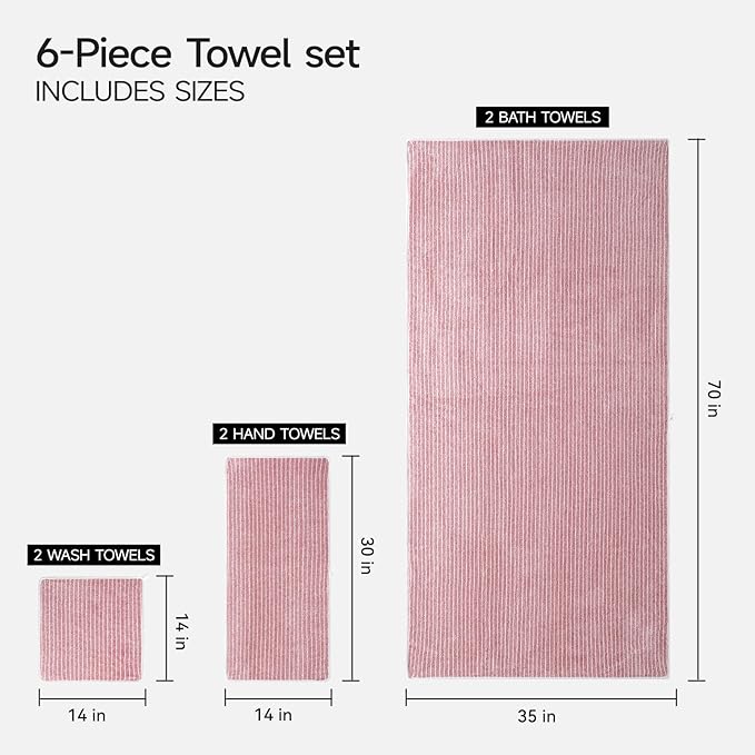REDKISS Ultra Soft Bath Towels Set of 6 Large 35"x70" | 100% Microfiber - Image 3