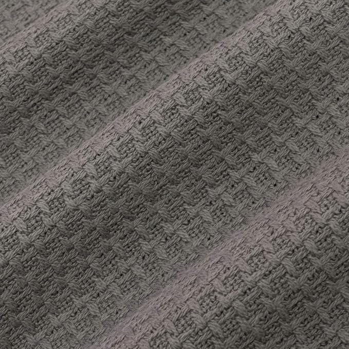 Sweet Home Collection 100% Fine Cotton Luxurious Basket Weave Blanket, Dark - Image 3