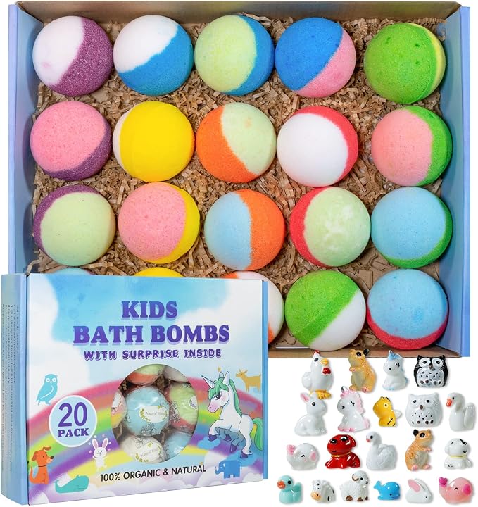 Yekery Bath Bomb Gift Set with Toys Inside, 20 Pack Organic Bath Bombs by Yekery