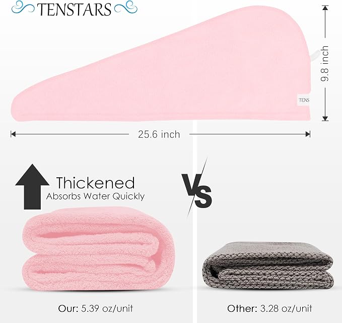 TENSTARS 5 Pack Thicken Microfiber Hair Towel Wrap - Image 6